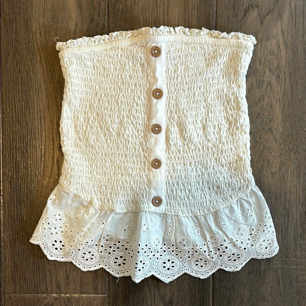 Strapless Cream White Button Down Lace Blouse